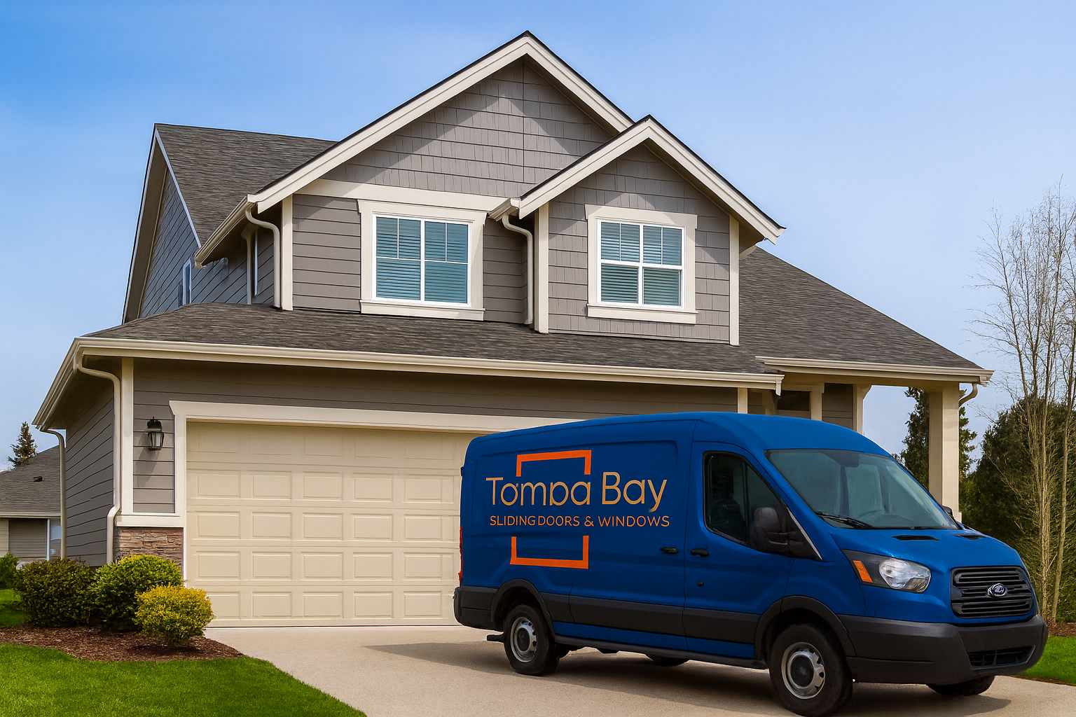 Tampa Bay Sliding Doors service van ready outside a customer's home